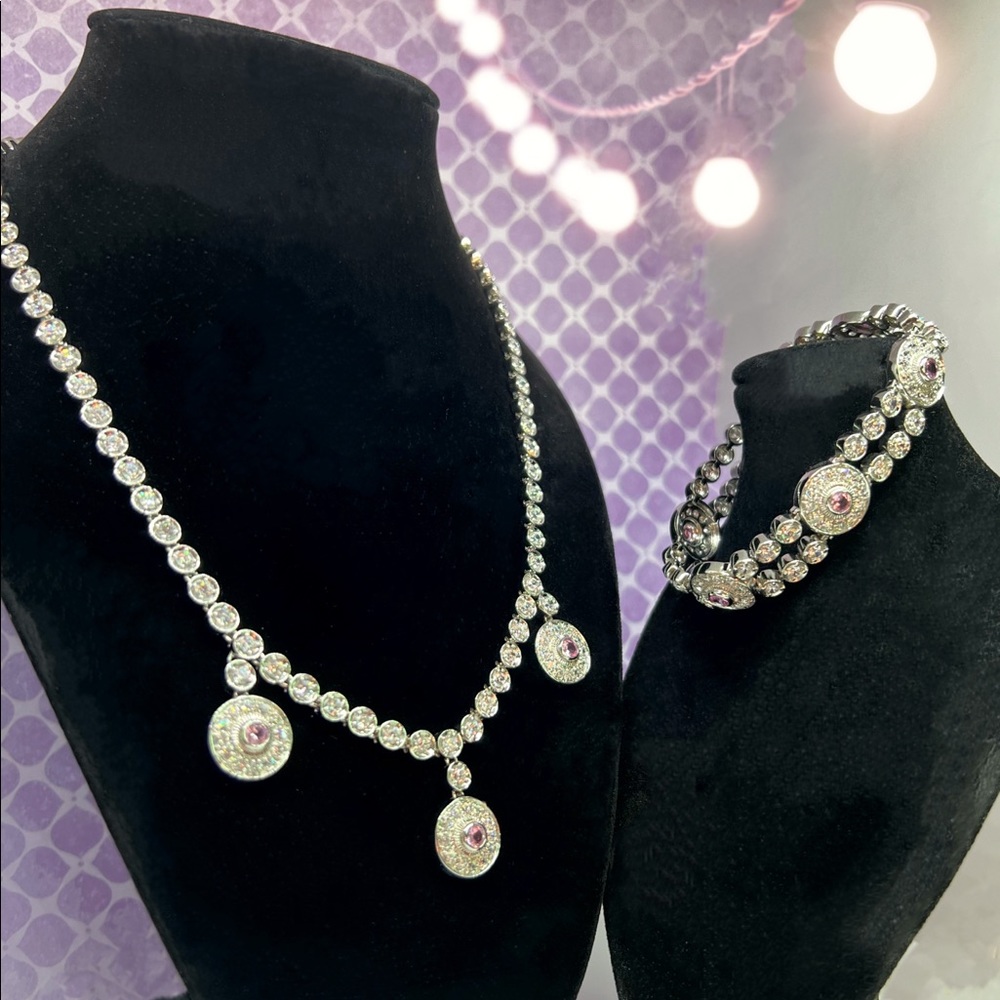 Pink Sapphire & Tourmaline Necklace and Bracelet/Bridal Accessories Jewelry - Picture 9 of 9